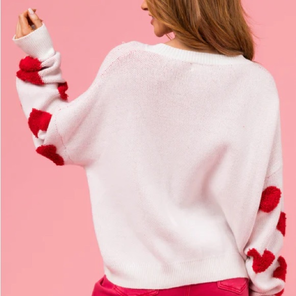 New large Valentine’s Day Off White and Cherry red Heart Pattern Sweater - Picture 9 of 9